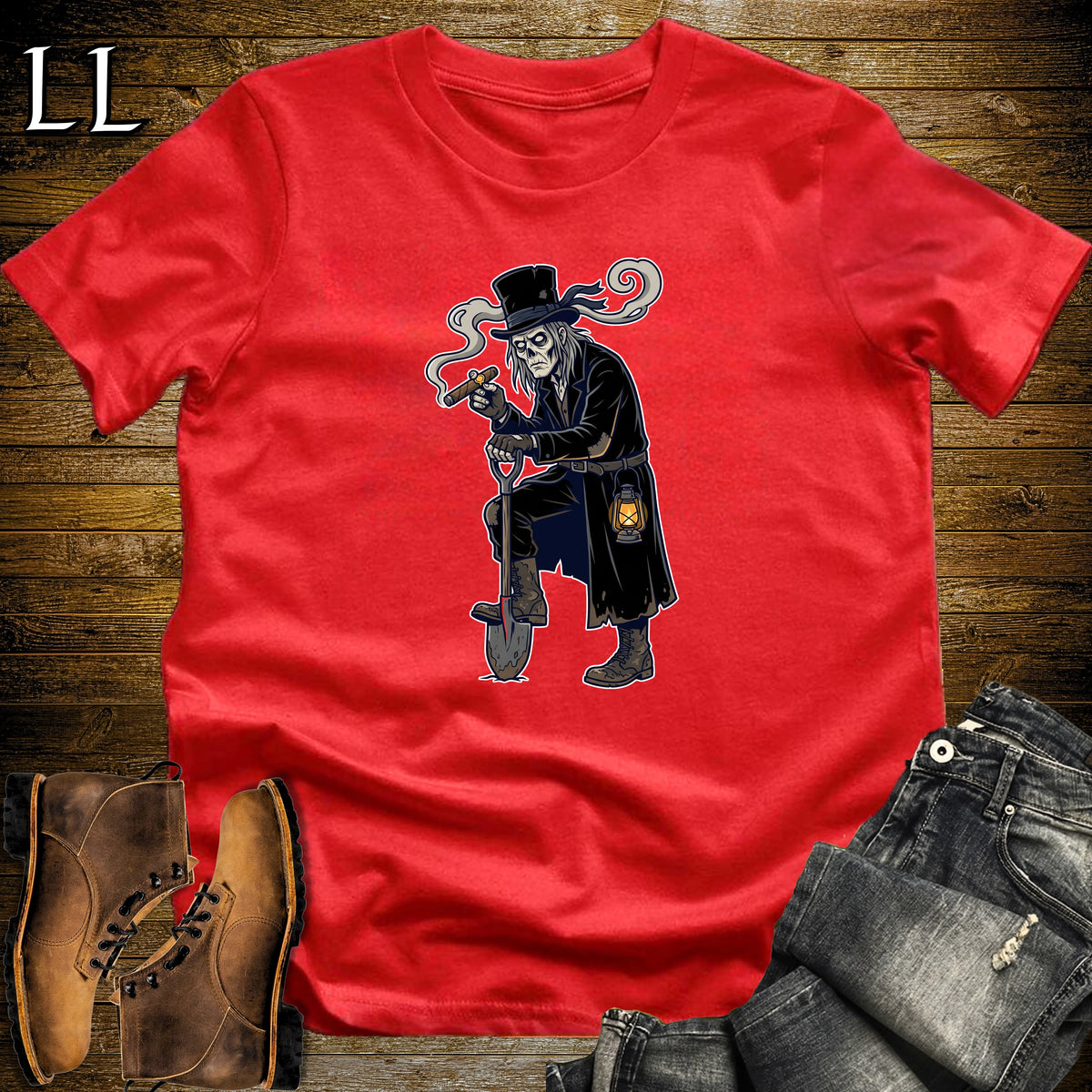 Graveyard Gravedigger Cigar T-Shirt Red | Halloween Cigar Shirt