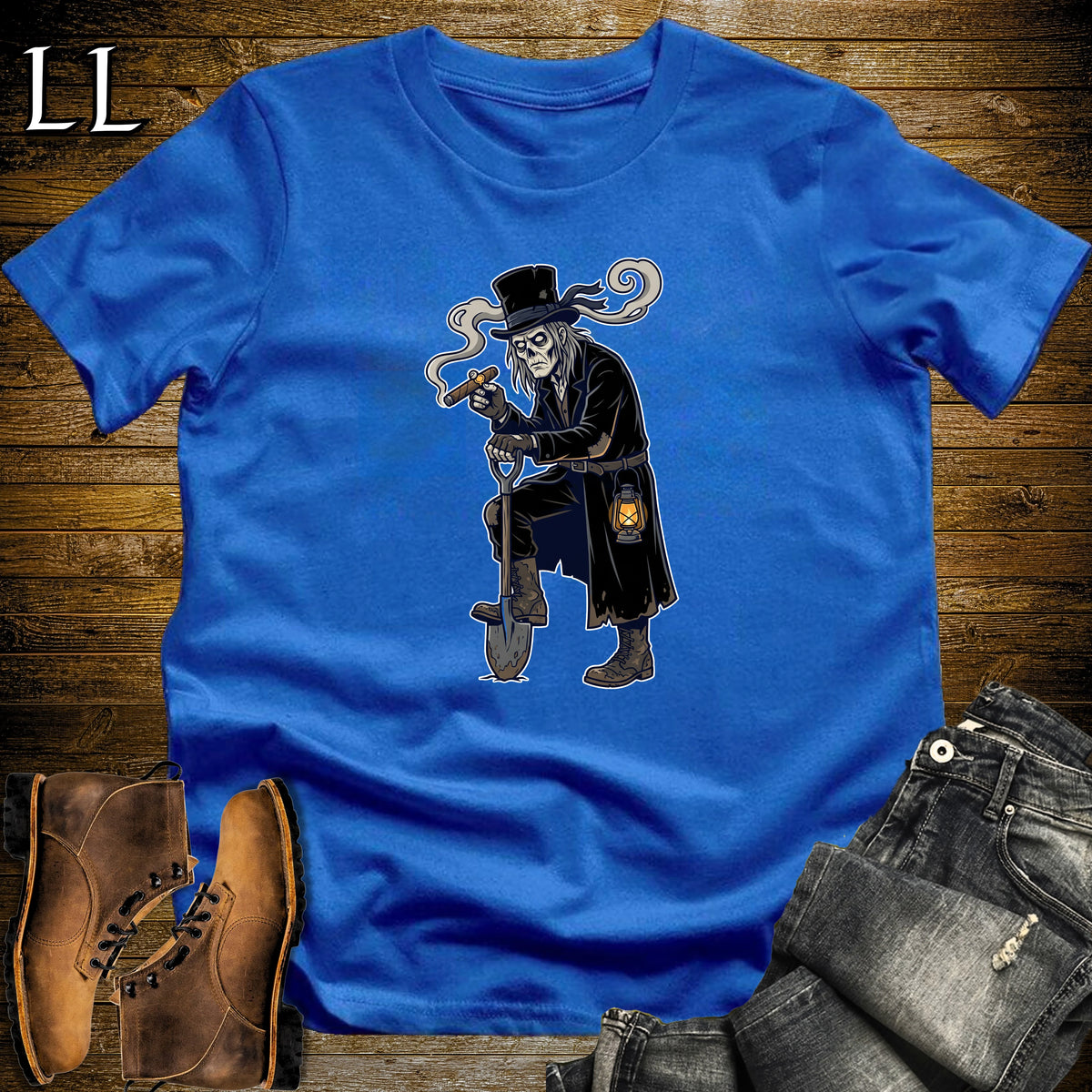 Graveyard Gravedigger Cigar T-Shirt Royal | Halloween Cigar Shirt