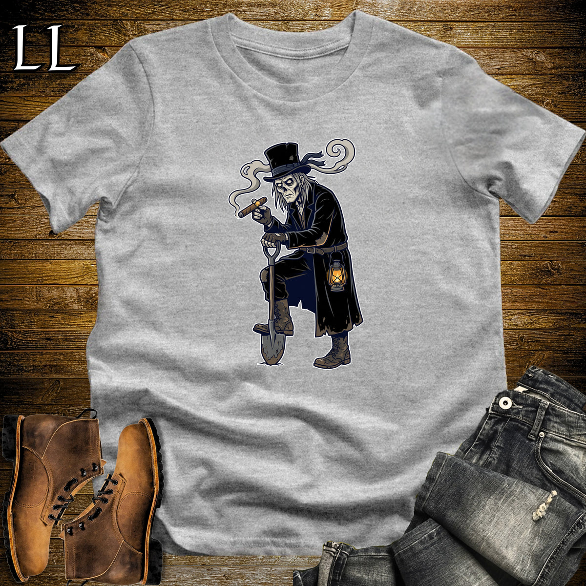 Graveyard Gravedigger Cigar T-Shirt Sport Grey | Halloween Cigar Shirt