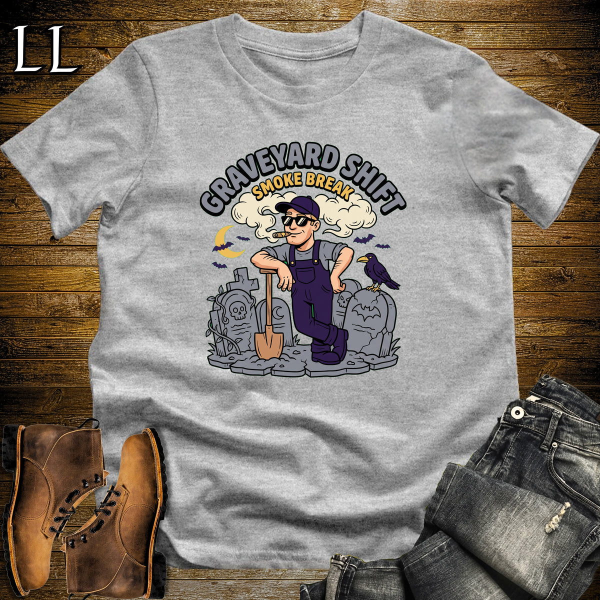 Graveyard Shift Gravedigger Shovel Cigar White Man T-Shirt Sport Grey | Gravedigger Cigar Tee