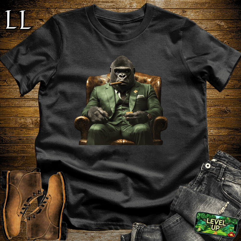 Green Suit Cigar Gorilla Black | Gorilla Graphic Tee