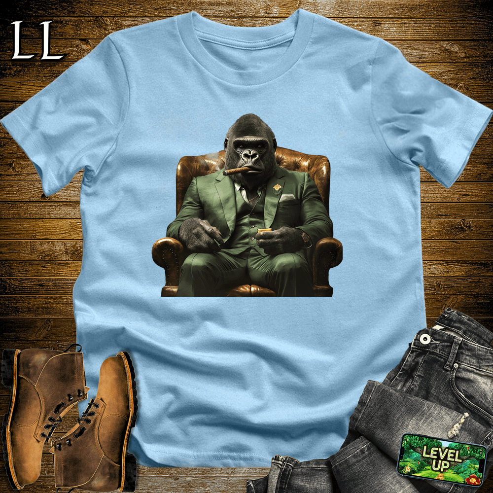 Green Suit Cigar Gorilla Light Blue | Gorilla Graphic Tee