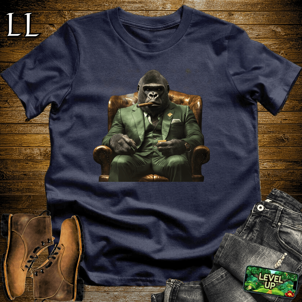 Green Suit Cigar Gorilla Navy | Gorilla Graphic Tee
