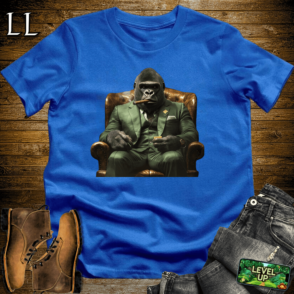 Green Suit Cigar Gorilla Royal Blue | Gorilla Graphic Tee