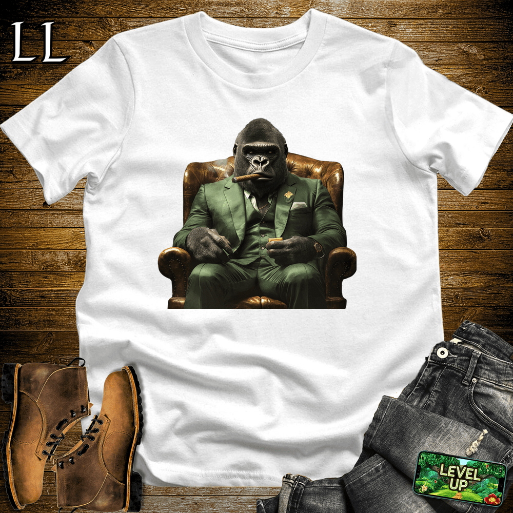 Green Suit Cigar Gorilla White | Gorilla Graphic Tee