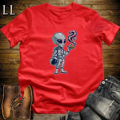 Grey Alien Whiskey Cigar T-Shirt Red | Cigar and Whiskey Shirt