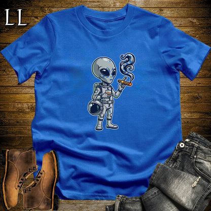 Grey Alien Whiskey Cigar T-Shirt Royal | Cigar and Whiskey Shirt