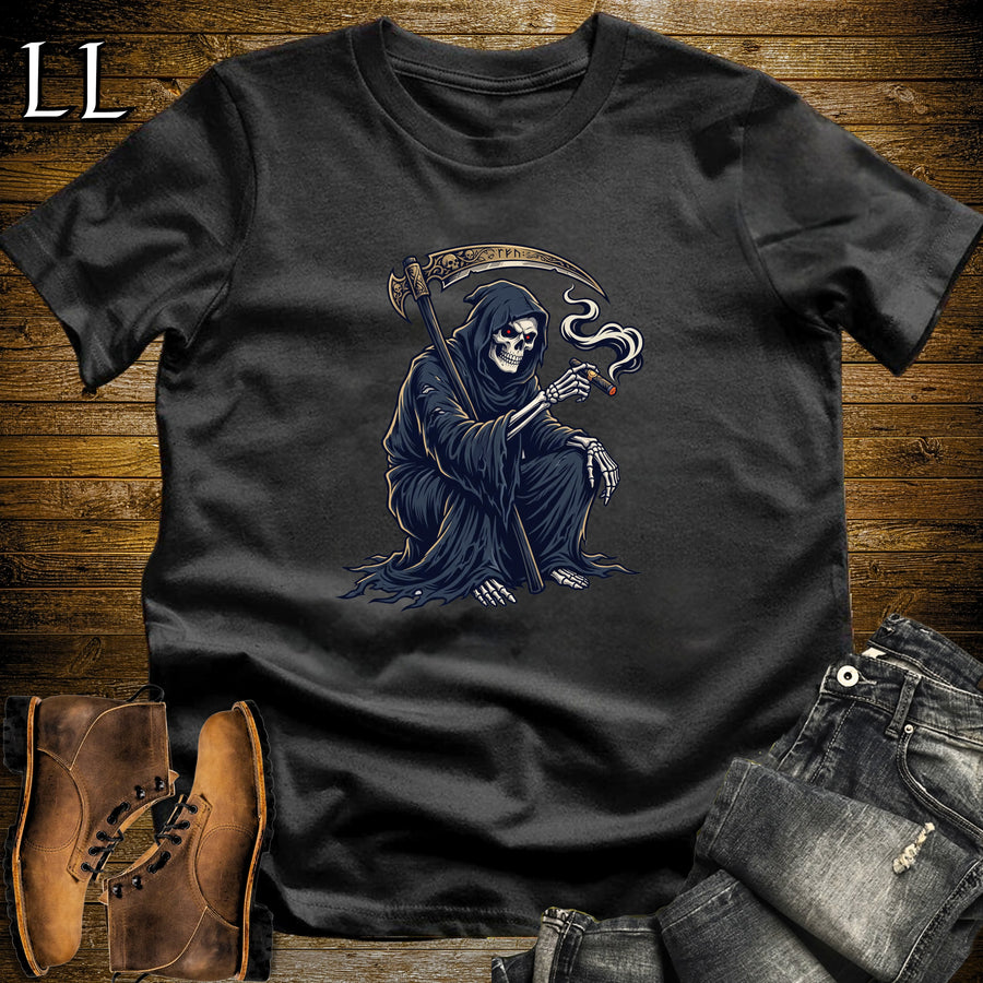 Grim Reaper Cigar Smoke Break T-Shirt Black | Halloween Cigar Shirt