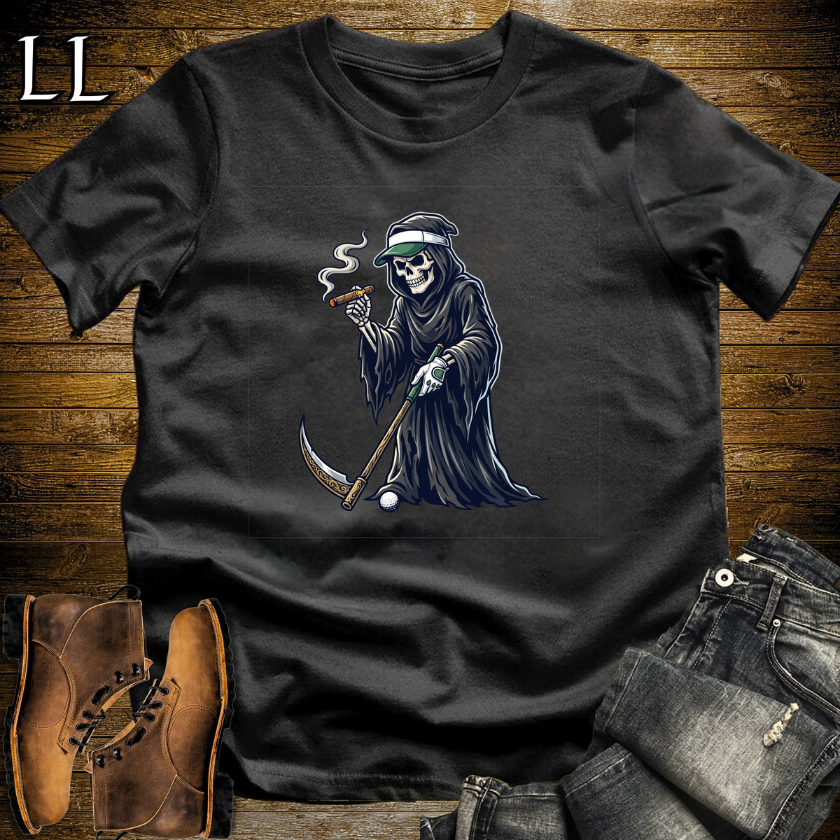 Grim Reaper Golf Links Cigar T-Shirt Black | Cigar Golf Gift Shirt