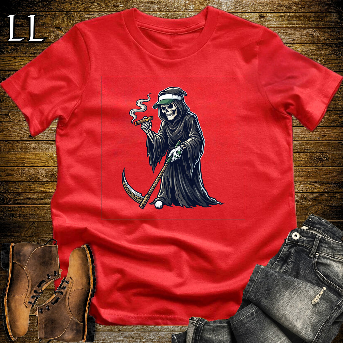Grim Reaper Golf Links Cigar T-Shirt Red | Cigar Golf Gift Shirt