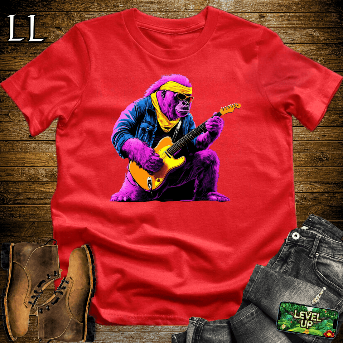 Guitar Star Gorilla Softstyle Tee Red | Music Lover Shirt