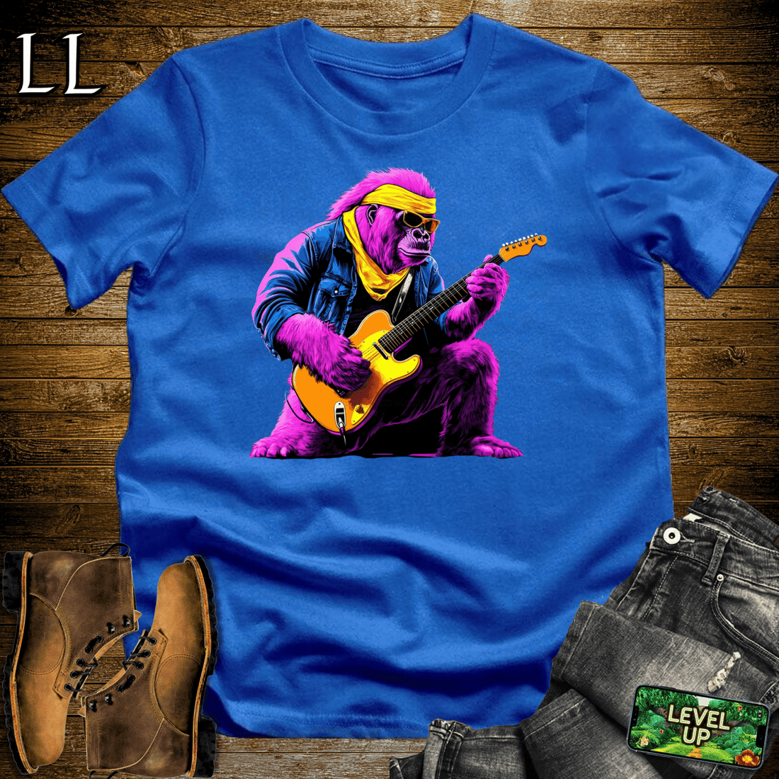 Guitar Star Gorilla Softstyle Tee Royal | Music Lover Shirt