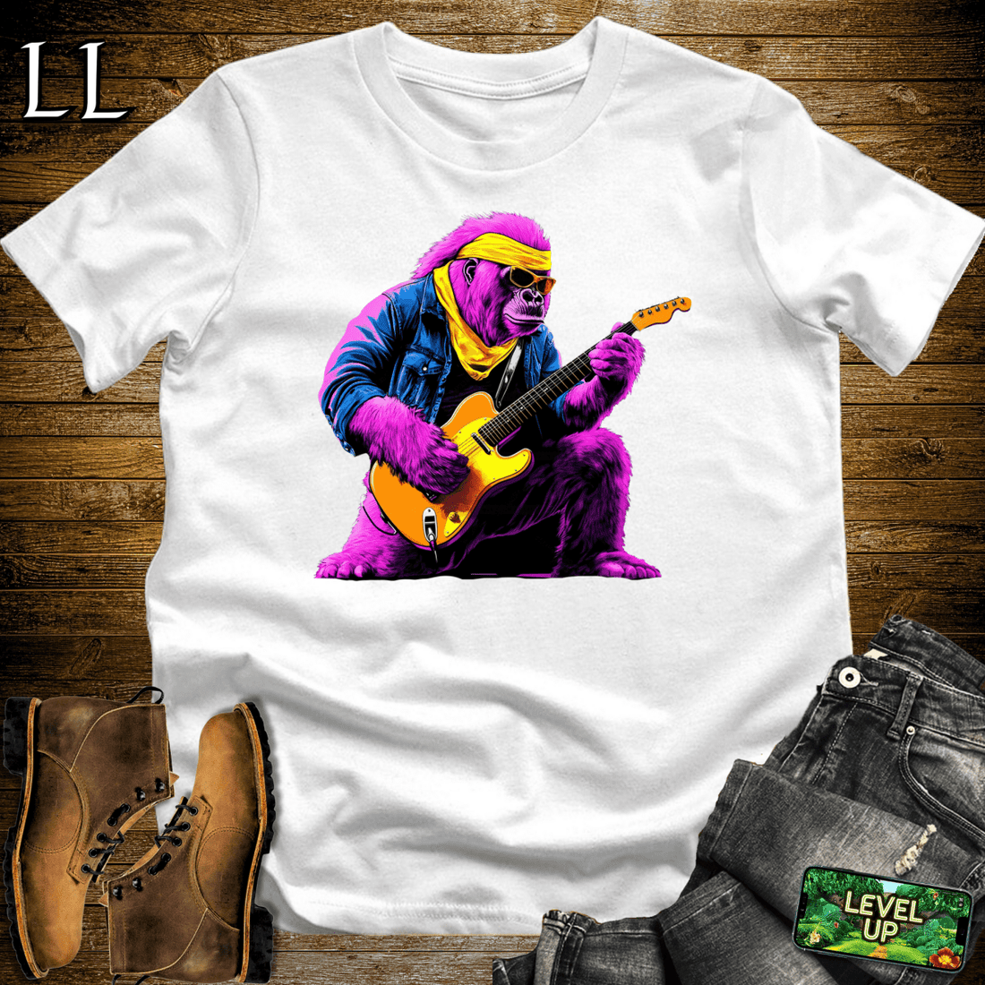 Guitar Star Gorilla Softstyle Tee White | Music Lover Shirt
