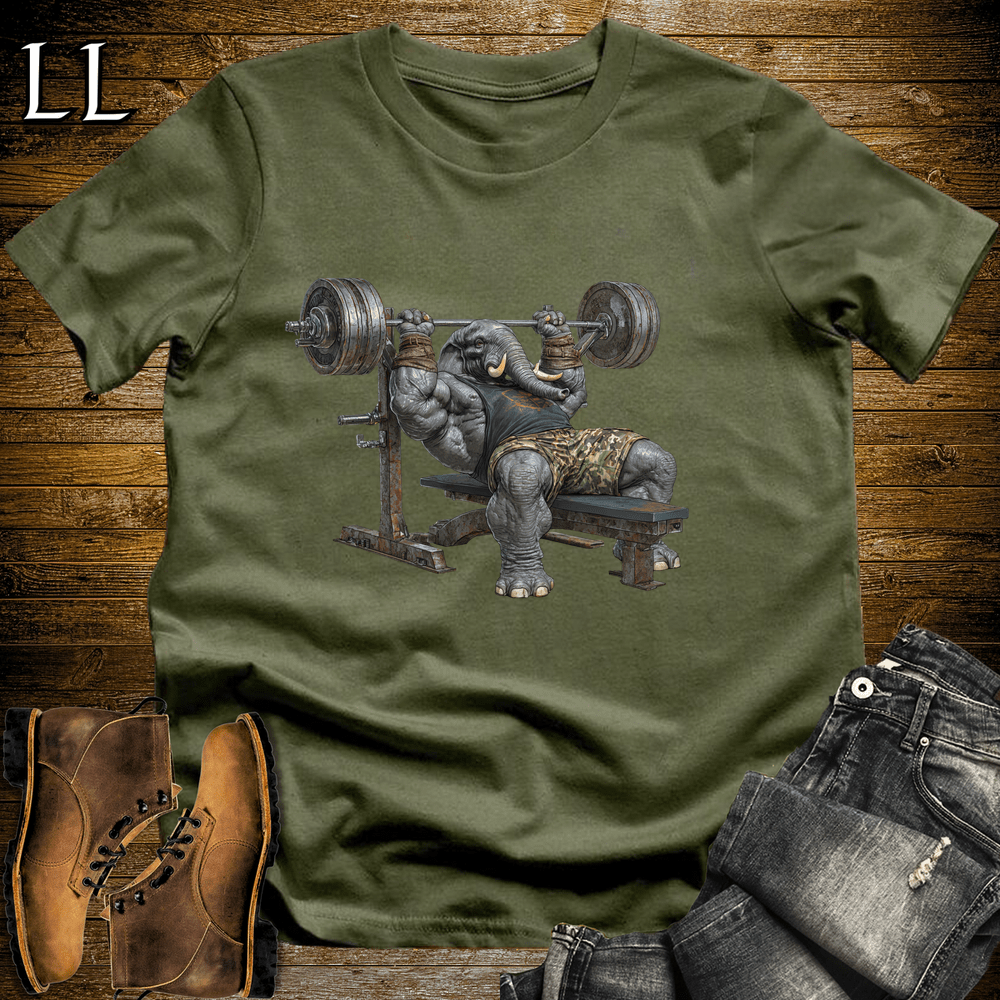 Bench Press Black Elephant Military Green | Strength Tee