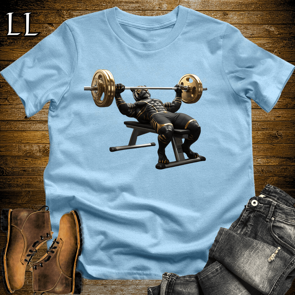 Gym Beast Bench Press Black Tiger Light Blue | Chest Tee