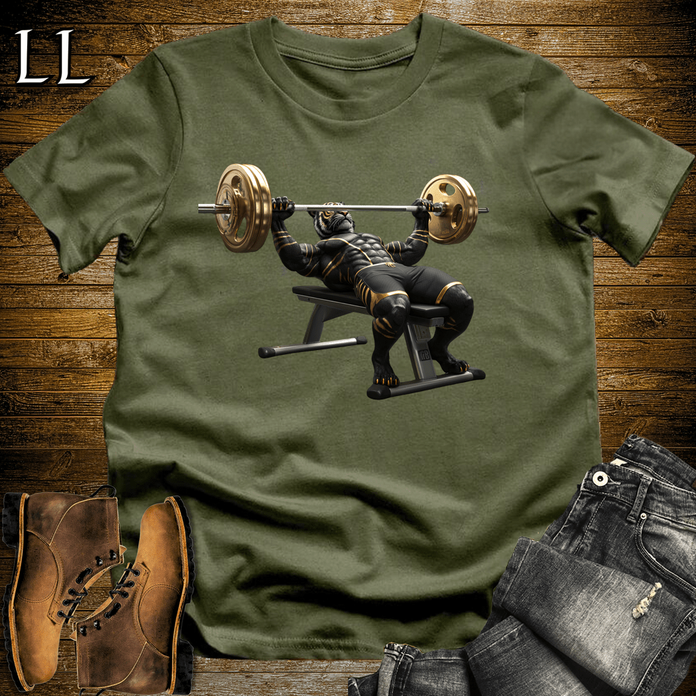 Gym Beast Bench Press Black Tiger Military Green | Chest Tee