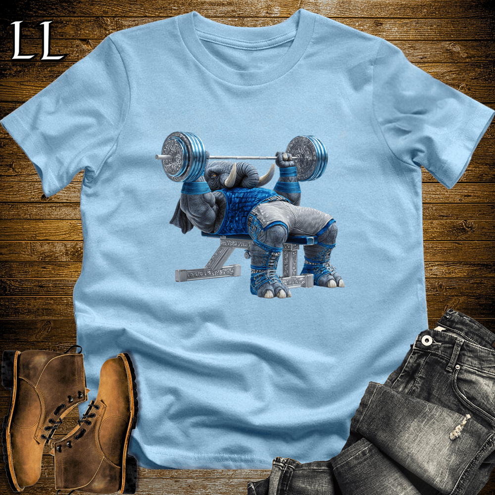 Gym Beast Bench Press Blue Elephant Light Blue | Strength Training Tee