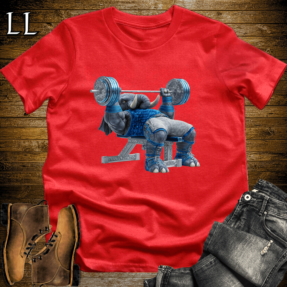 Gym Beast Bench Press Blue Elephant Red | Strength Training Tee