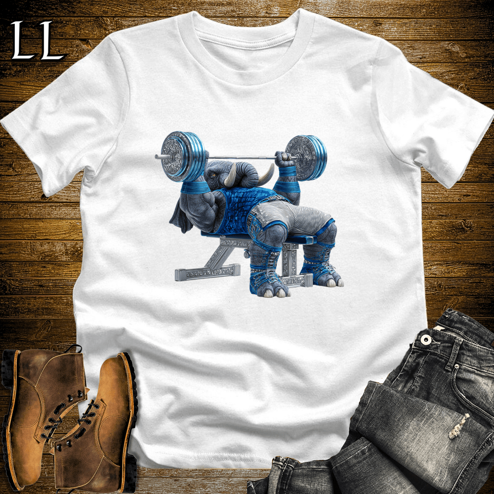 Gym Beast Bench Press Blue Elephant White | Strength Training Tee