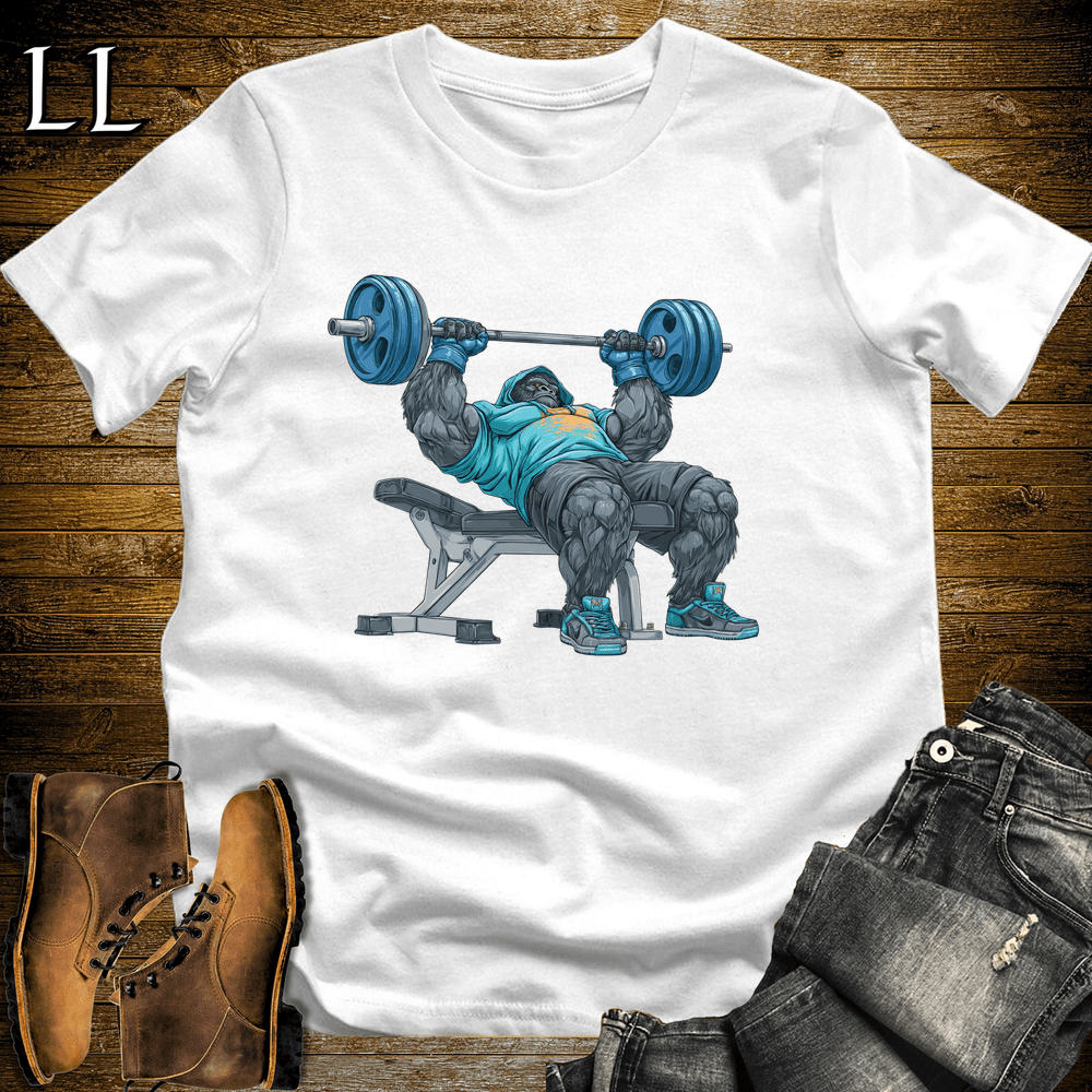 Bench Press Blue Gorilla White | Chest Strength Tee