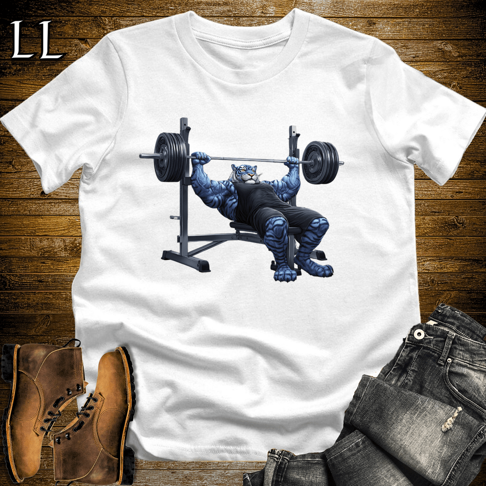 Bench Press Blue Tiger White | Chest Tee