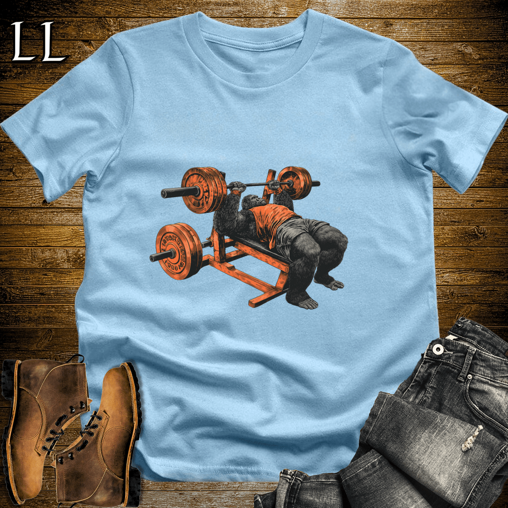 Gym Beast Bench Press Orange Gorilla Light Blue | Lift Tee