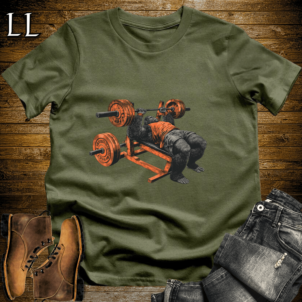 Gym Beast Bench Press Orange Gorilla Military Green | Lift Tee