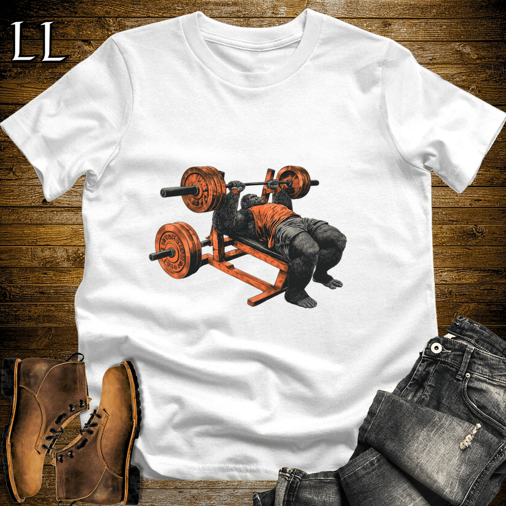 Gym Beast Bench Press Orange Gorilla White | Lift Tee