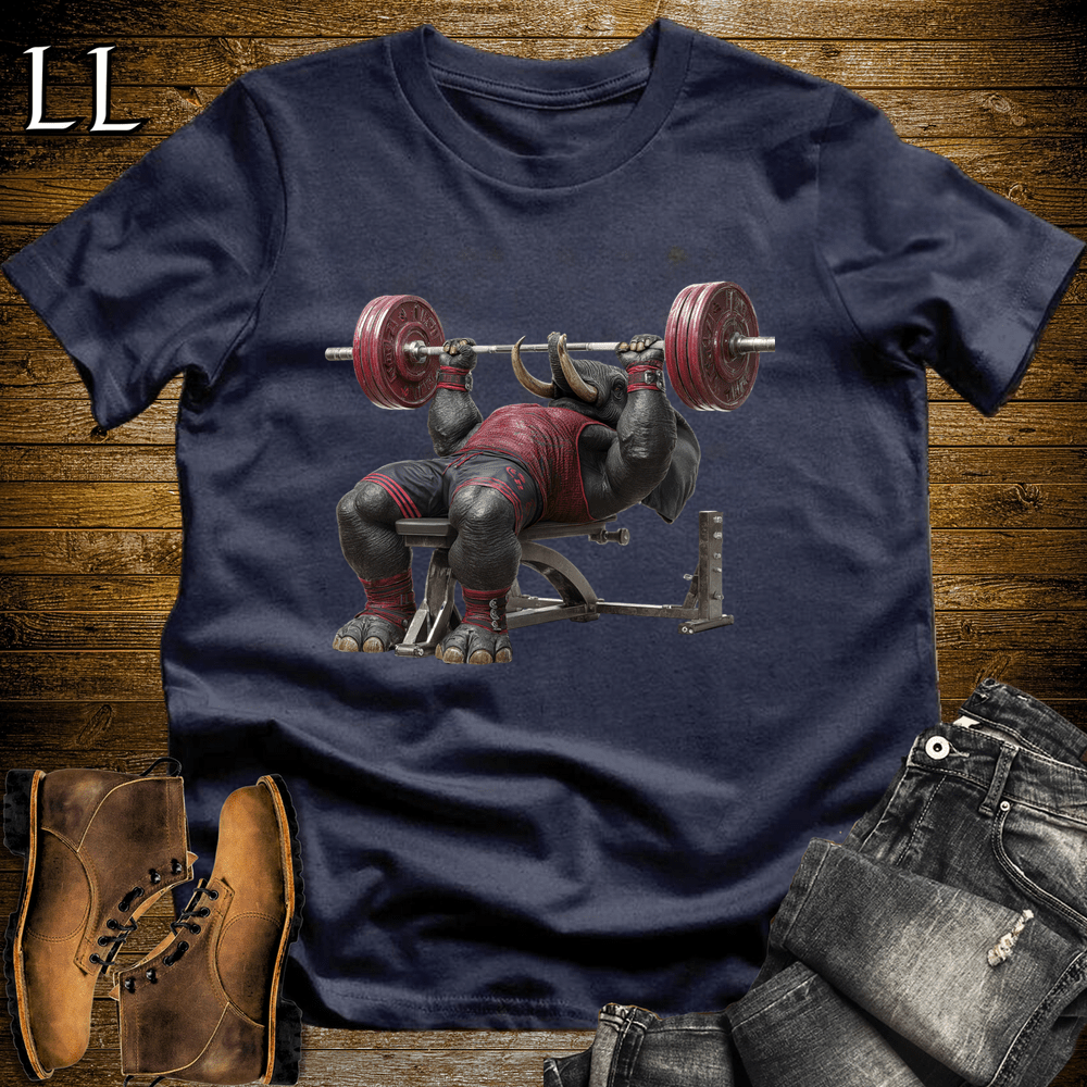Gym Beast Bench Press Red Elephant Navy | Chest Tee