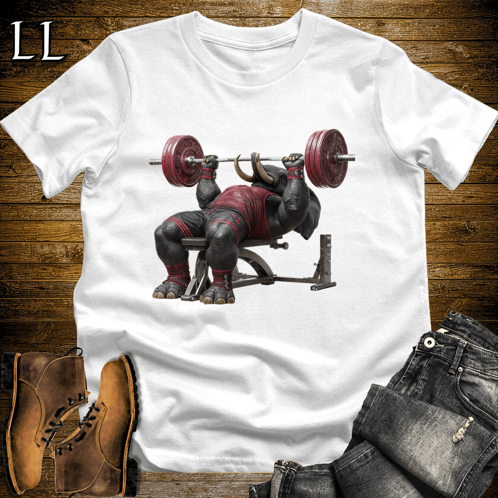 Gym Beast Bench Press Red Elephant White | Chest Tee