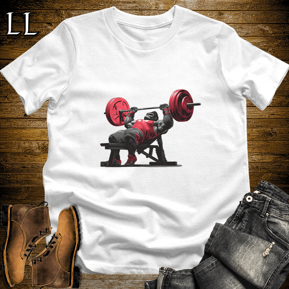 Gym Beast Bench Press Red Gorilla White | Fitness Gorilla Tee