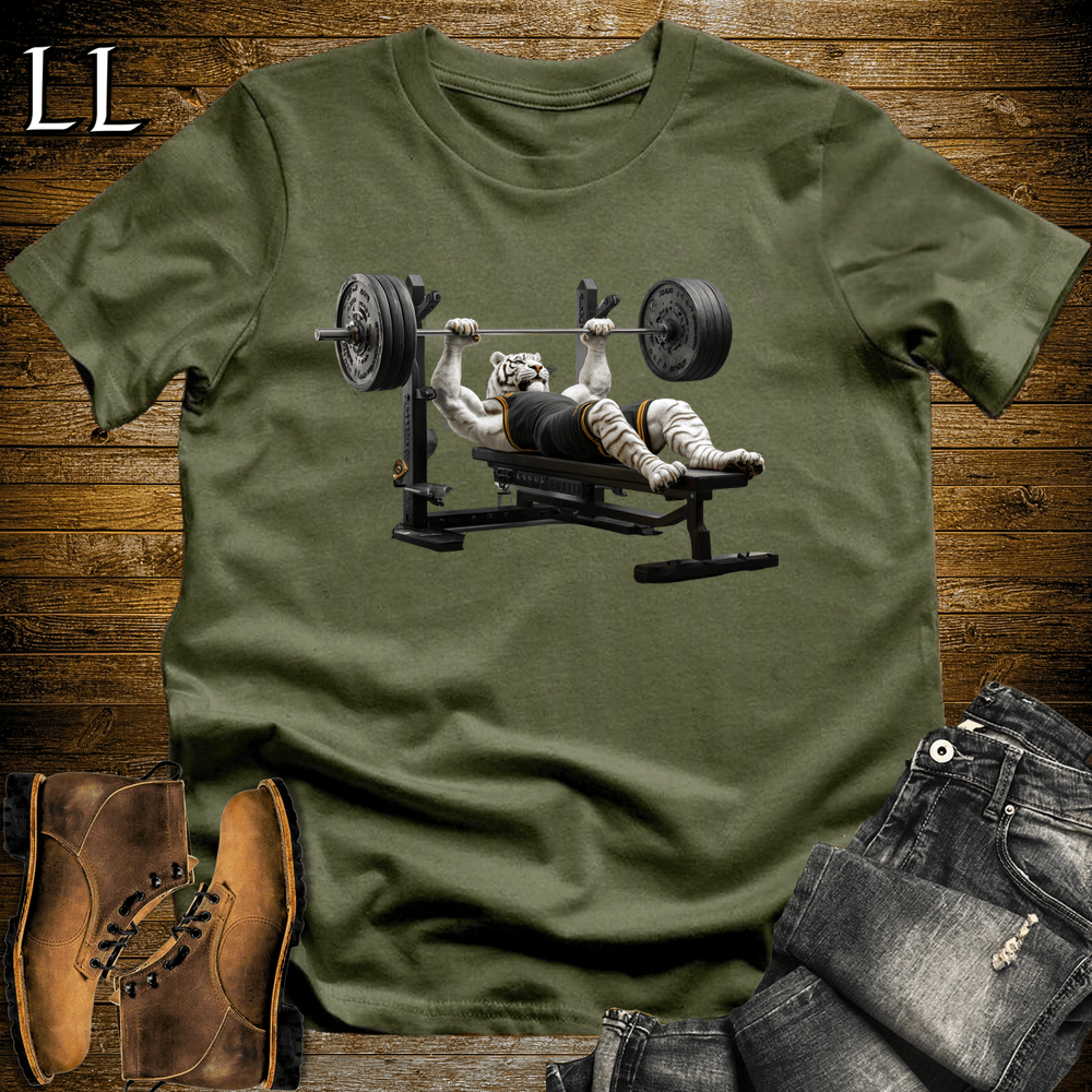 Gym Beast Bench Press Siberian Tiger Military Green | Wild Beast Tee