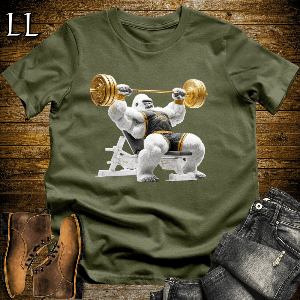 Gym Beast Bench Press White Gorilla Military Green | Gym Shirt