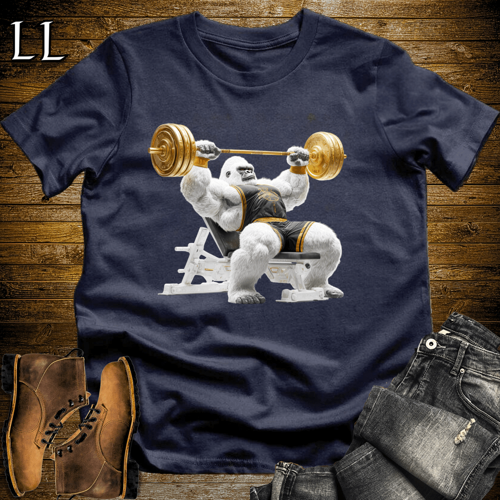 Gym Beast Bench Press White Gorilla Navy | Gym Shirt