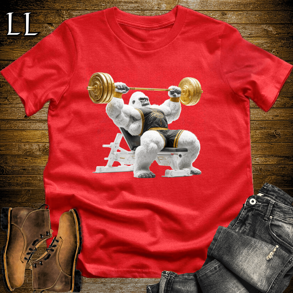 Gym Beast Bench Press White Gorilla Red | Gym Shirt
