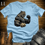 Gym Beast Bicep Curl Black Tiger Light Blue | Strength Shirt