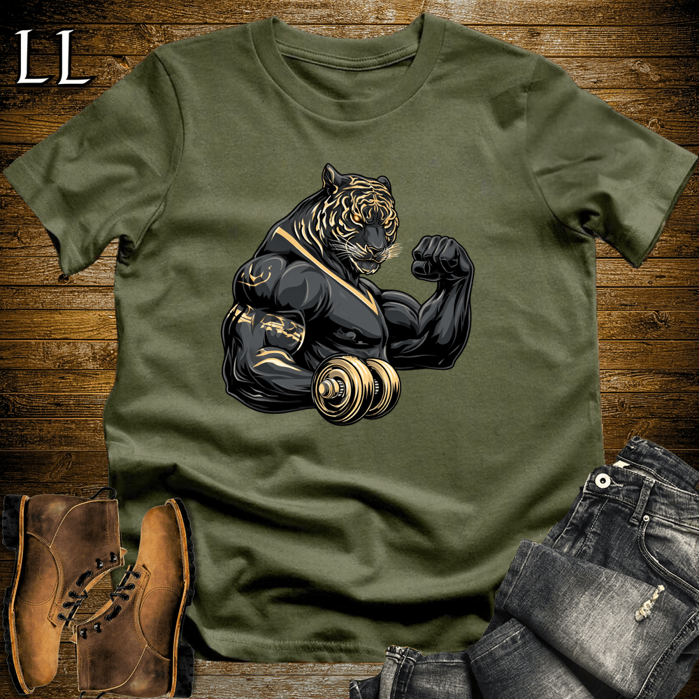 Gym Beast Bicep Curl Black Tiger Military Green | Strength Shirt