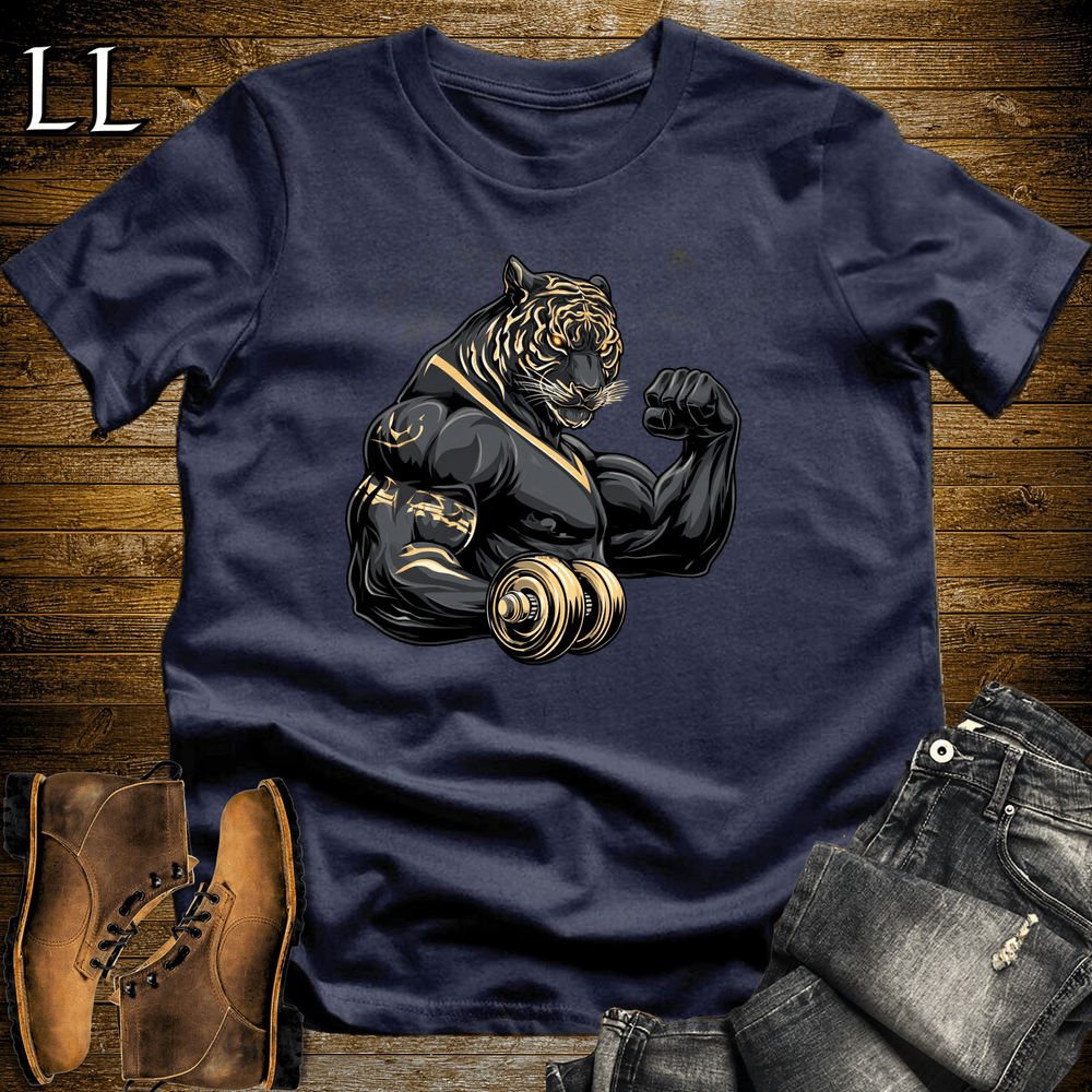 Gym Beast Bicep Curl Black Tiger Navy | Strength Shirt