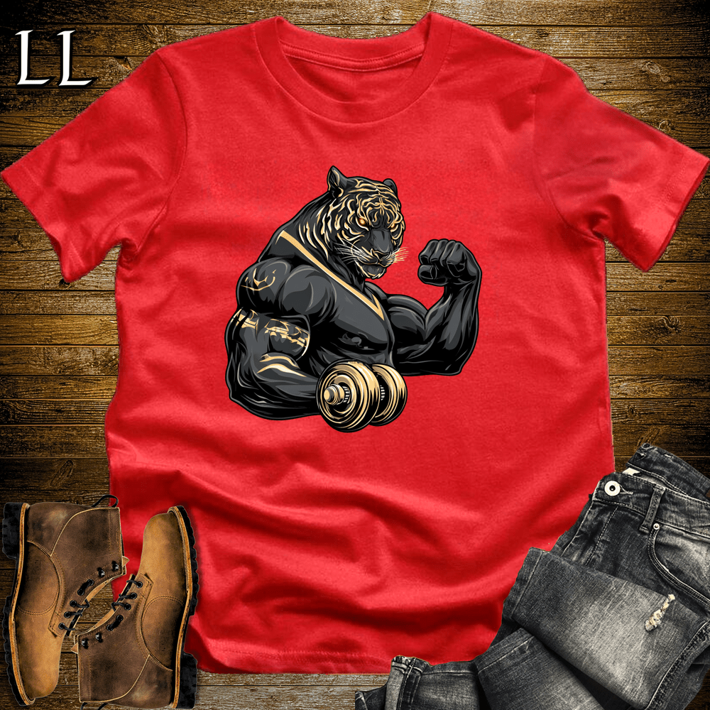 Gym Beast Bicep Curl Black Tiger Red | Strength Shirt