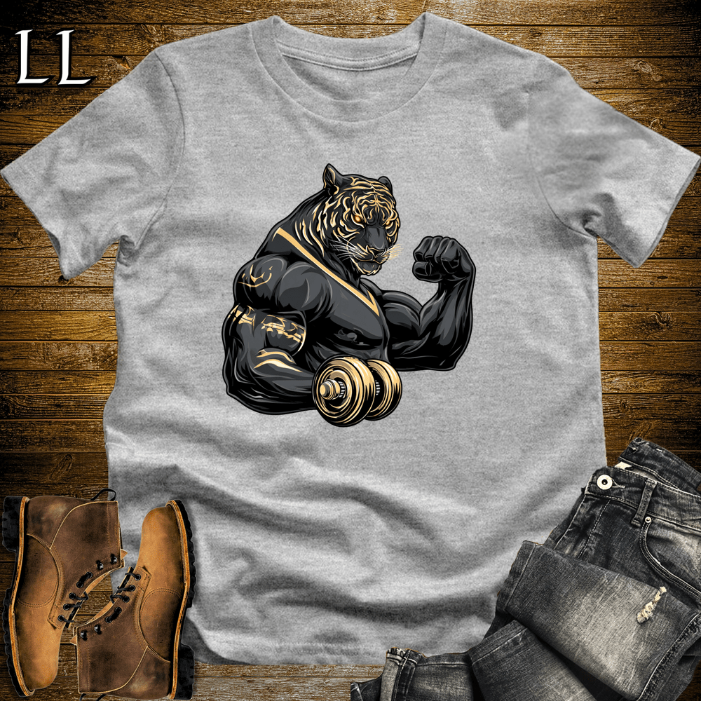 Gym Beast Bicep Curl Black Tiger Sport Grey | Strength Shirt