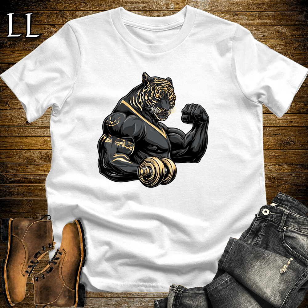 Gym Beast Bicep Curl Black Tiger White | Strength Shirt