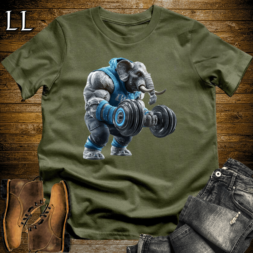 Bicep Curl Blue Elephant Military Green | Arm Strength Tee