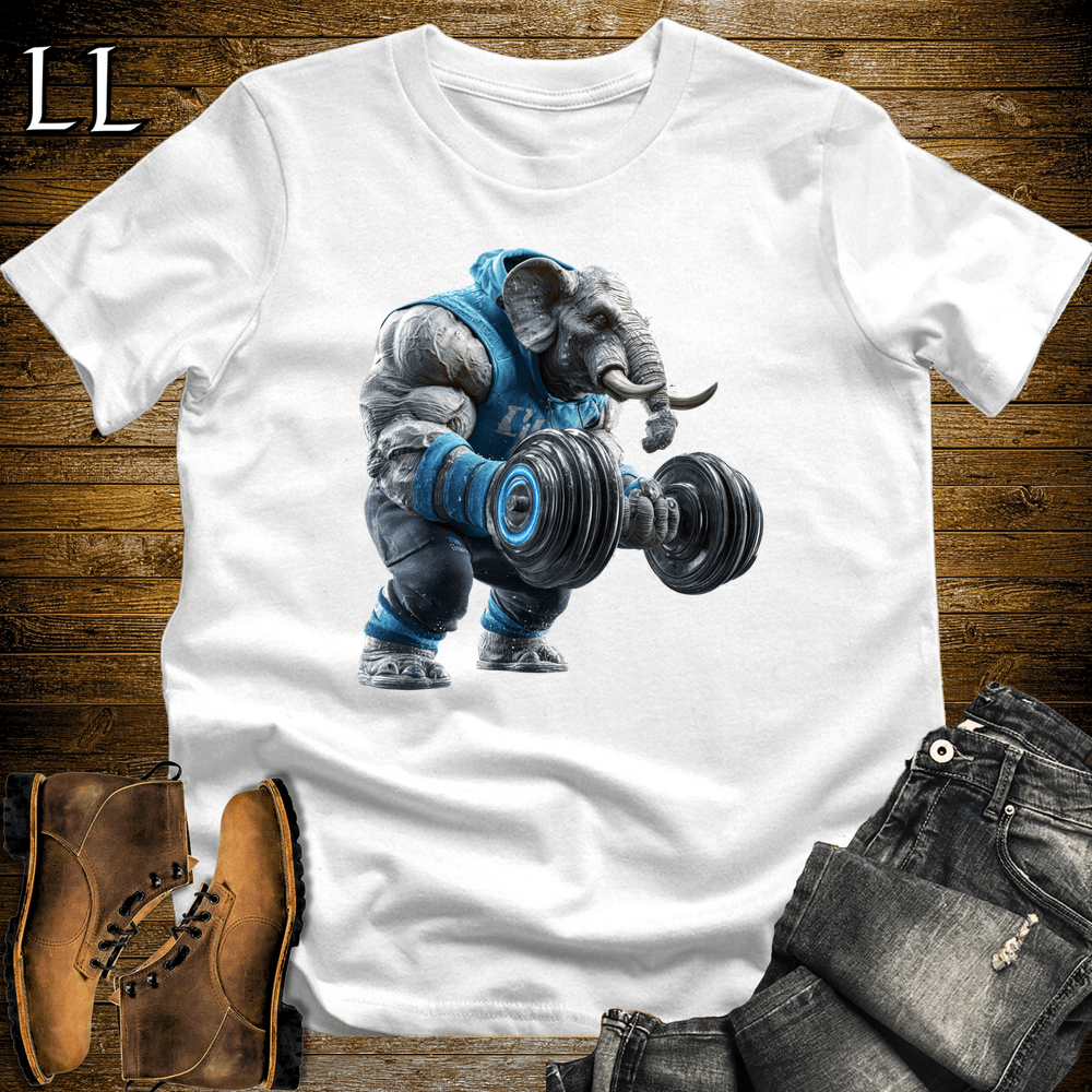 Bicep Curl Blue Elephant White | Arm Strength Tee
