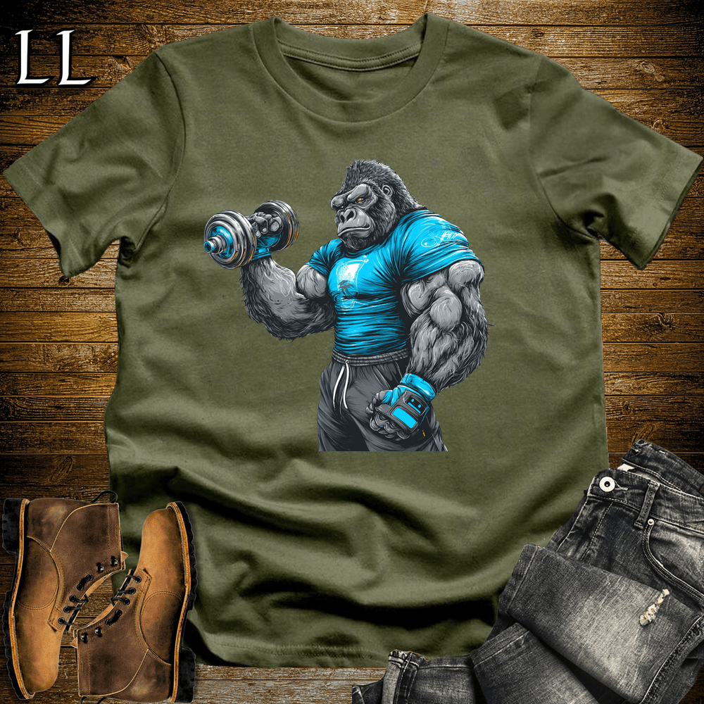 Gym Beast Bicep Curl Blue Gorilla Military Green | Gym Beast Tee