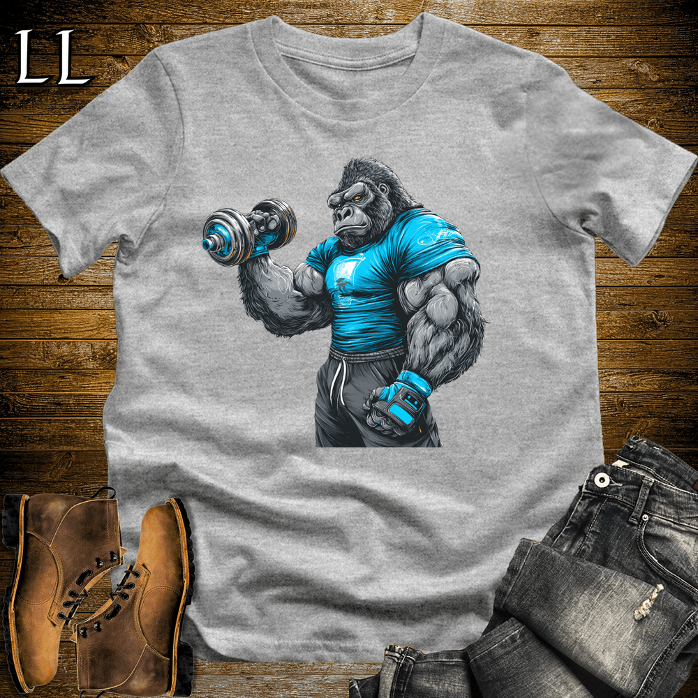 Gym Beast Bicep Curl Blue Gorilla Sport Grey | Gym Beast Tee