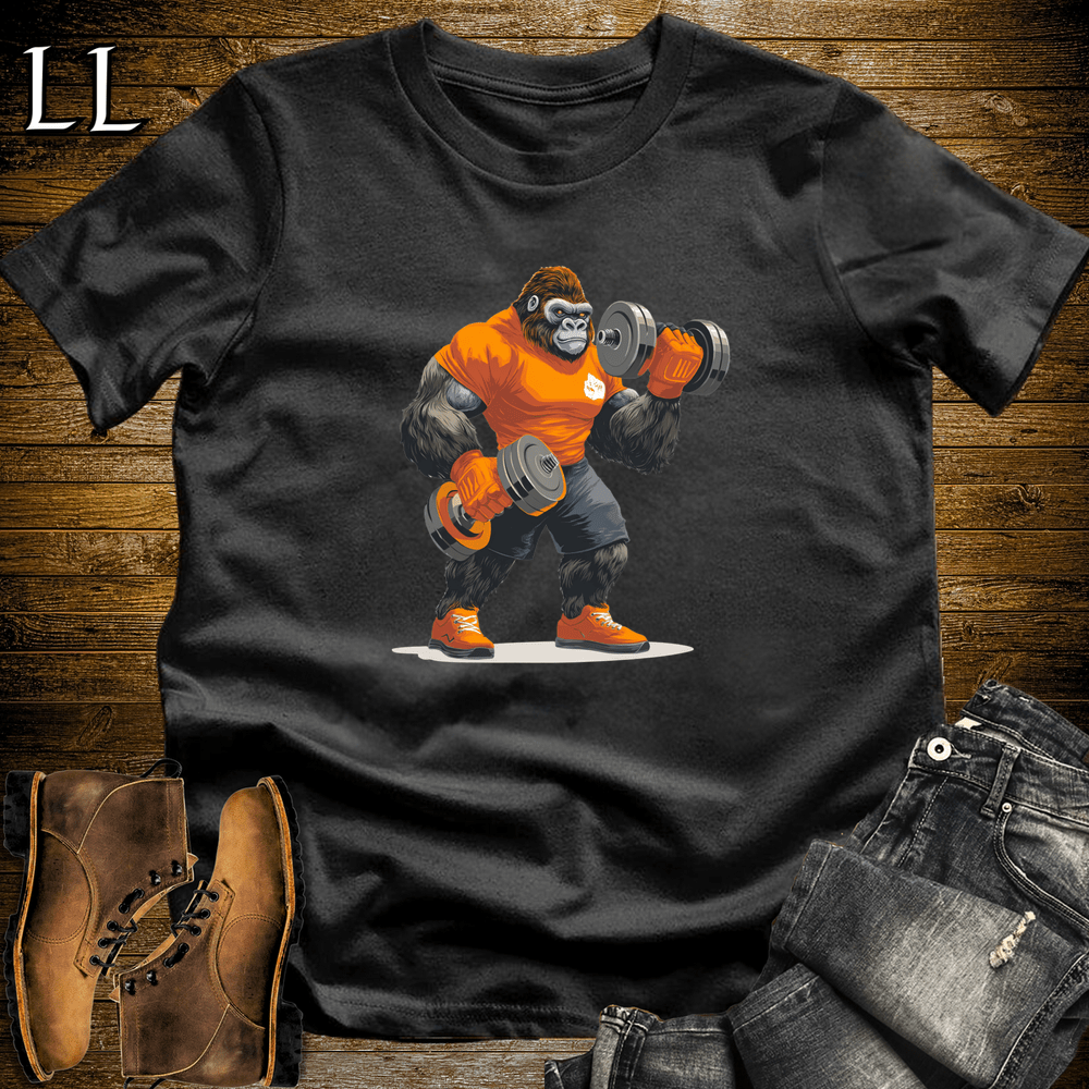 Gym Beast Bicep Curl Orange Gorilla Black | Workout Tee