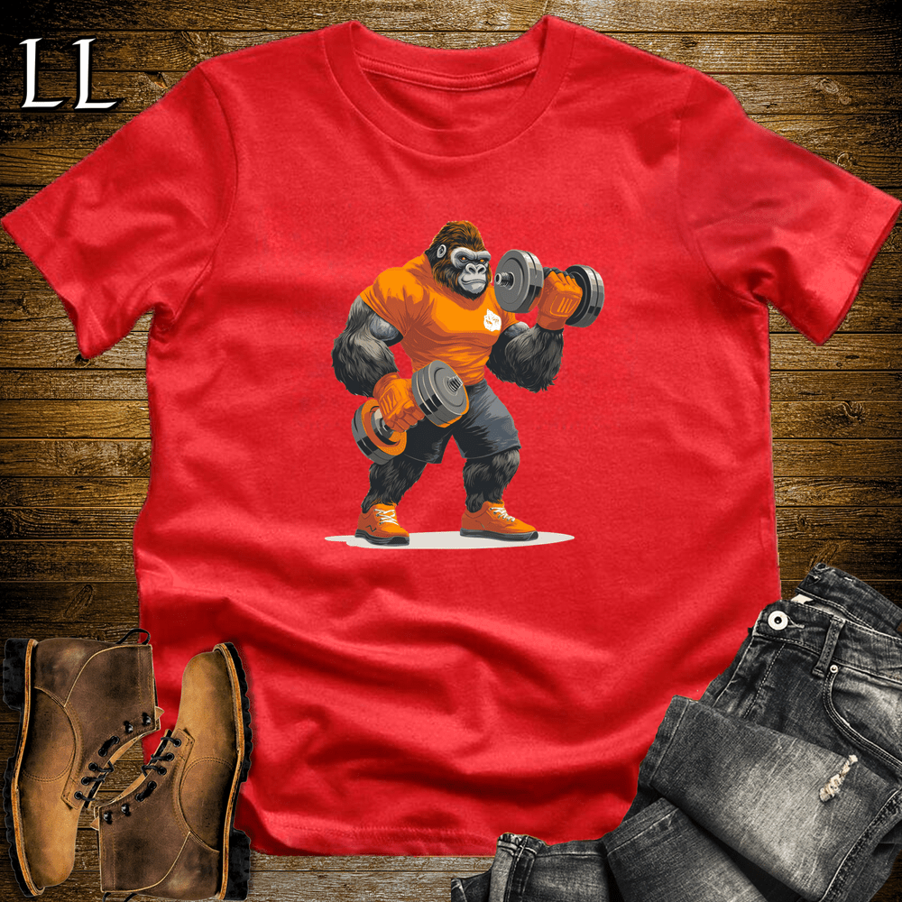 Gym Beast Bicep Curl Orange Gorilla Red | Workout Tee