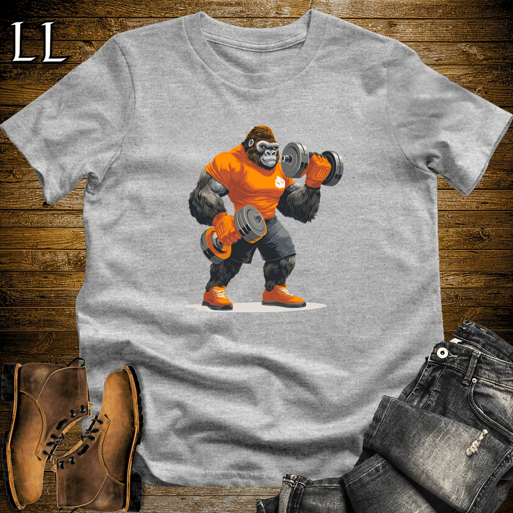 Gym Beast Bicep Curl Orange Gorilla Sport Grey | Workout Tee