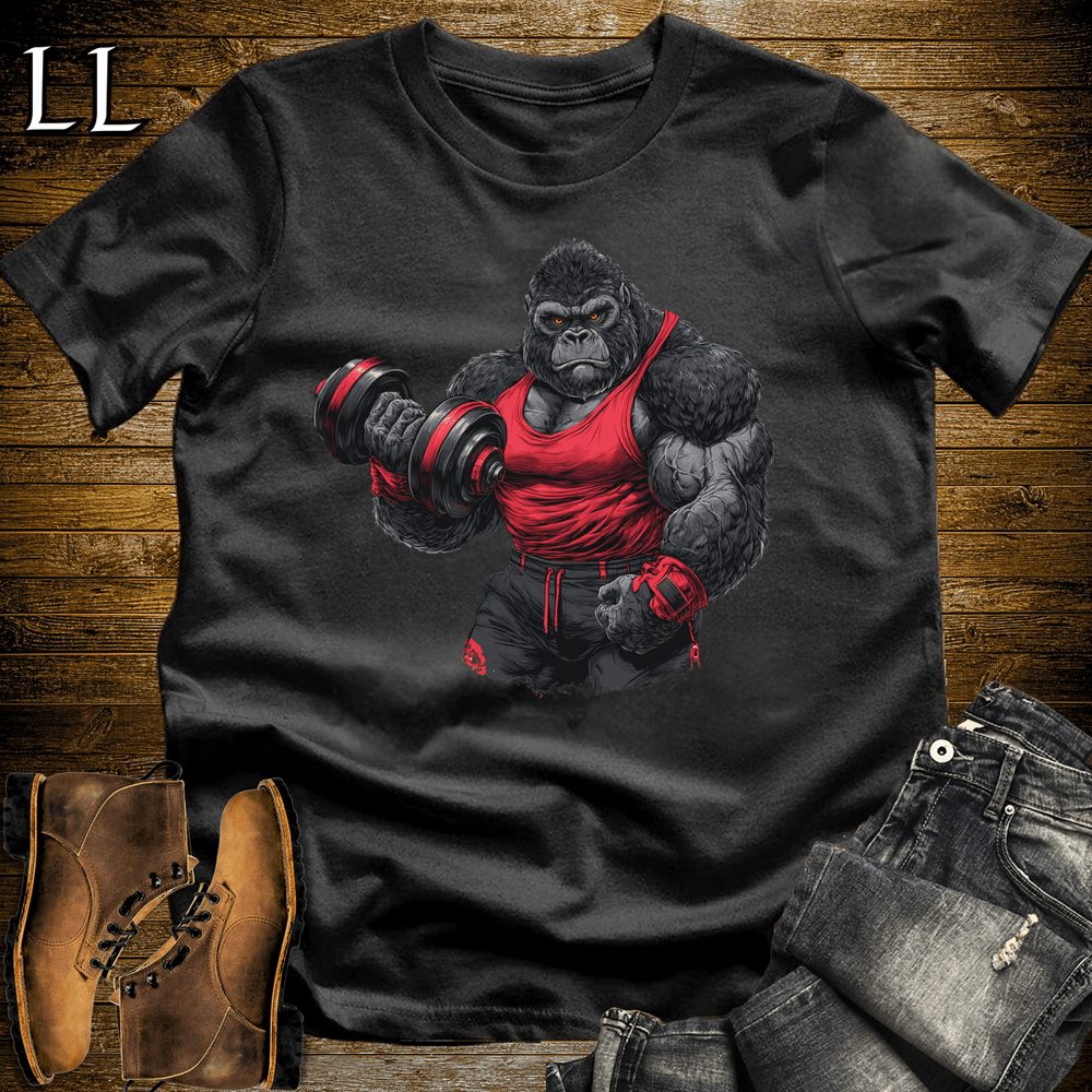 Gym Beast Bicep Curl Red Gorilla Black | Strength Tee