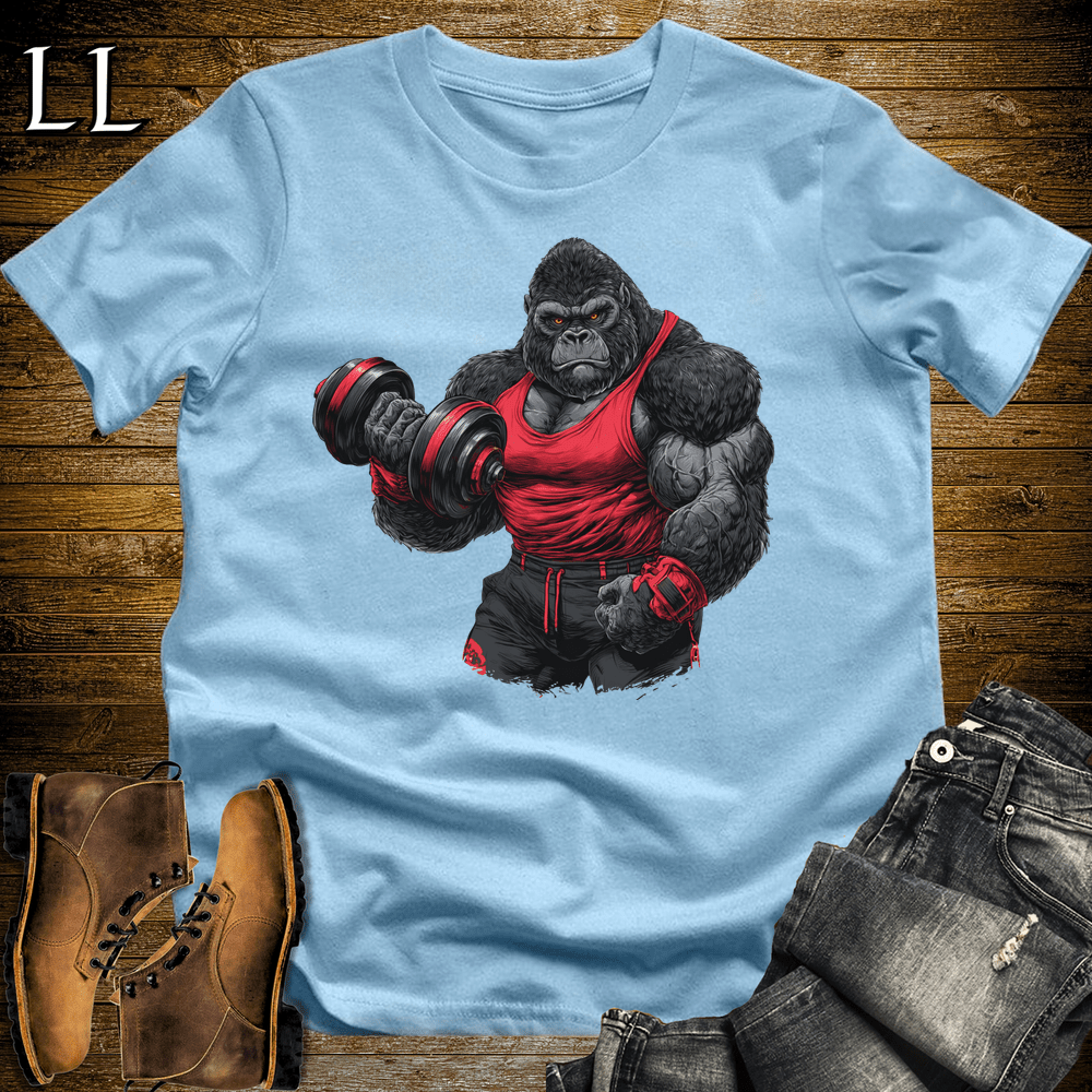 Gym Beast Bicep Curl Red Gorilla Light Blue | Strength Tee